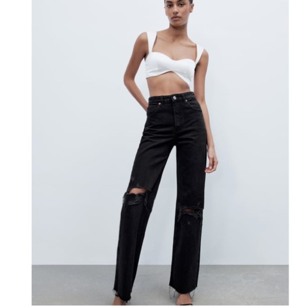 Zara Ripped Wide Leg Jeans